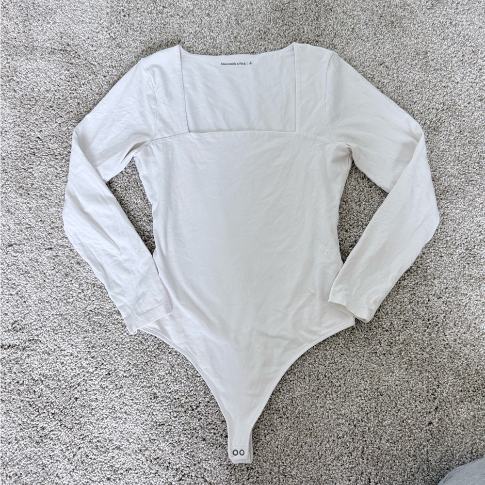 Abercrombie & Fitch Cream Long Sleeve Bodysuit